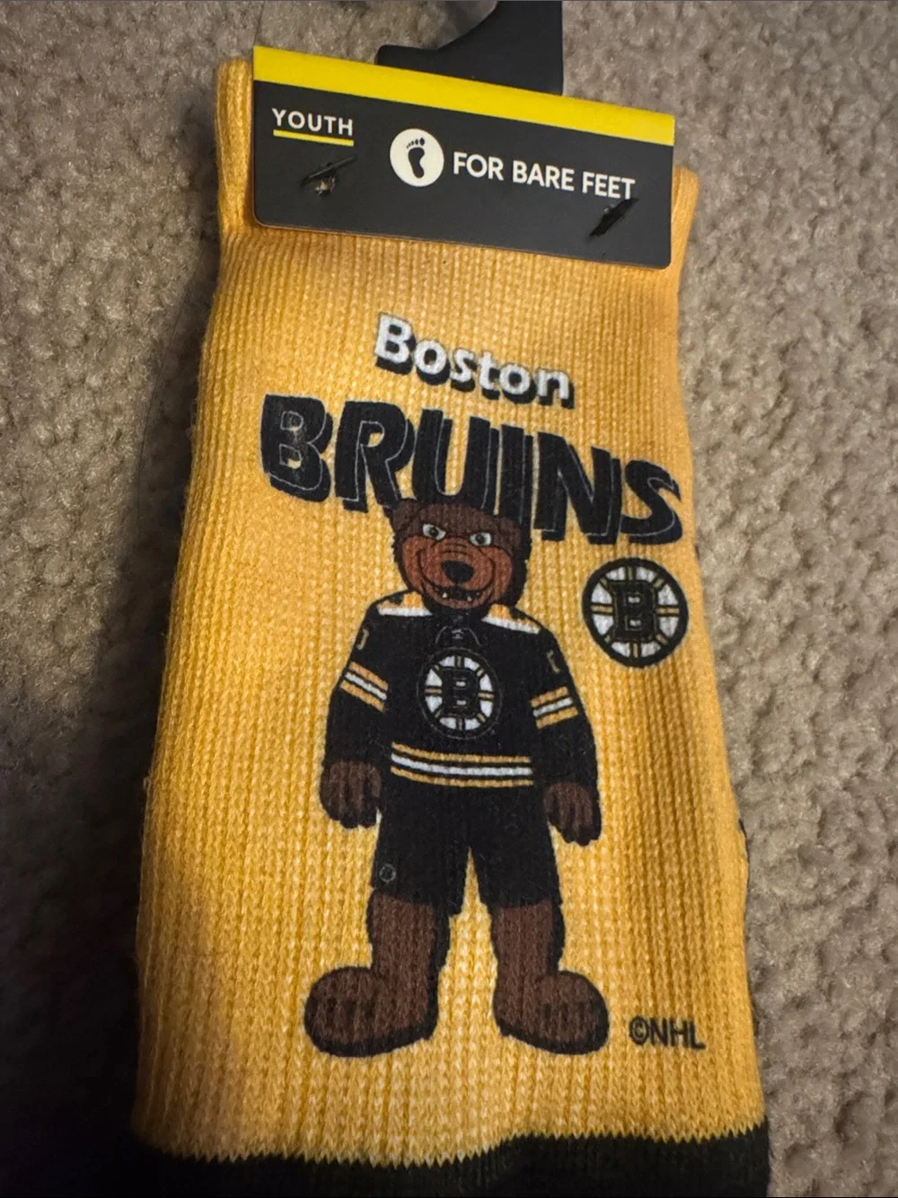 NHL Boston Bruins Youth Crew Socks in Yellow and Black